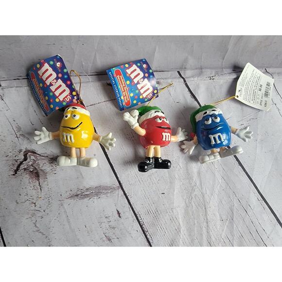 M&Ms RED Yellow Blue Ornament Kurt S. Adler Legs Dangle Resin Ceramic - Picture 1 of 10